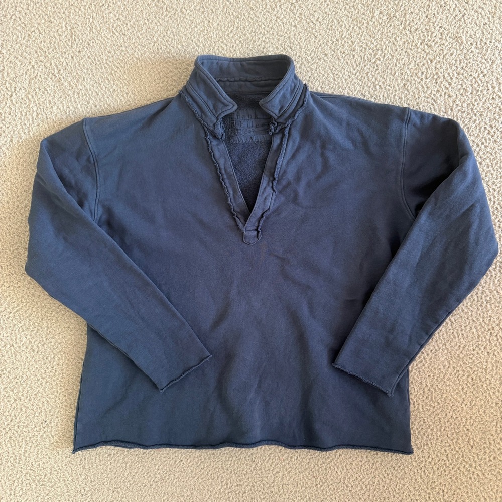 Frank & Eileen Patrick Popover Henley Triple Terry Sweatshirt Medium Dusty Blue - Picture 2 of 9